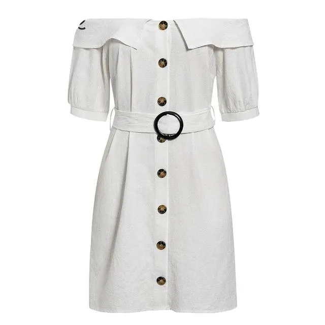Off Shoulder Summer Sexy Single Breasted Mini Office Dress