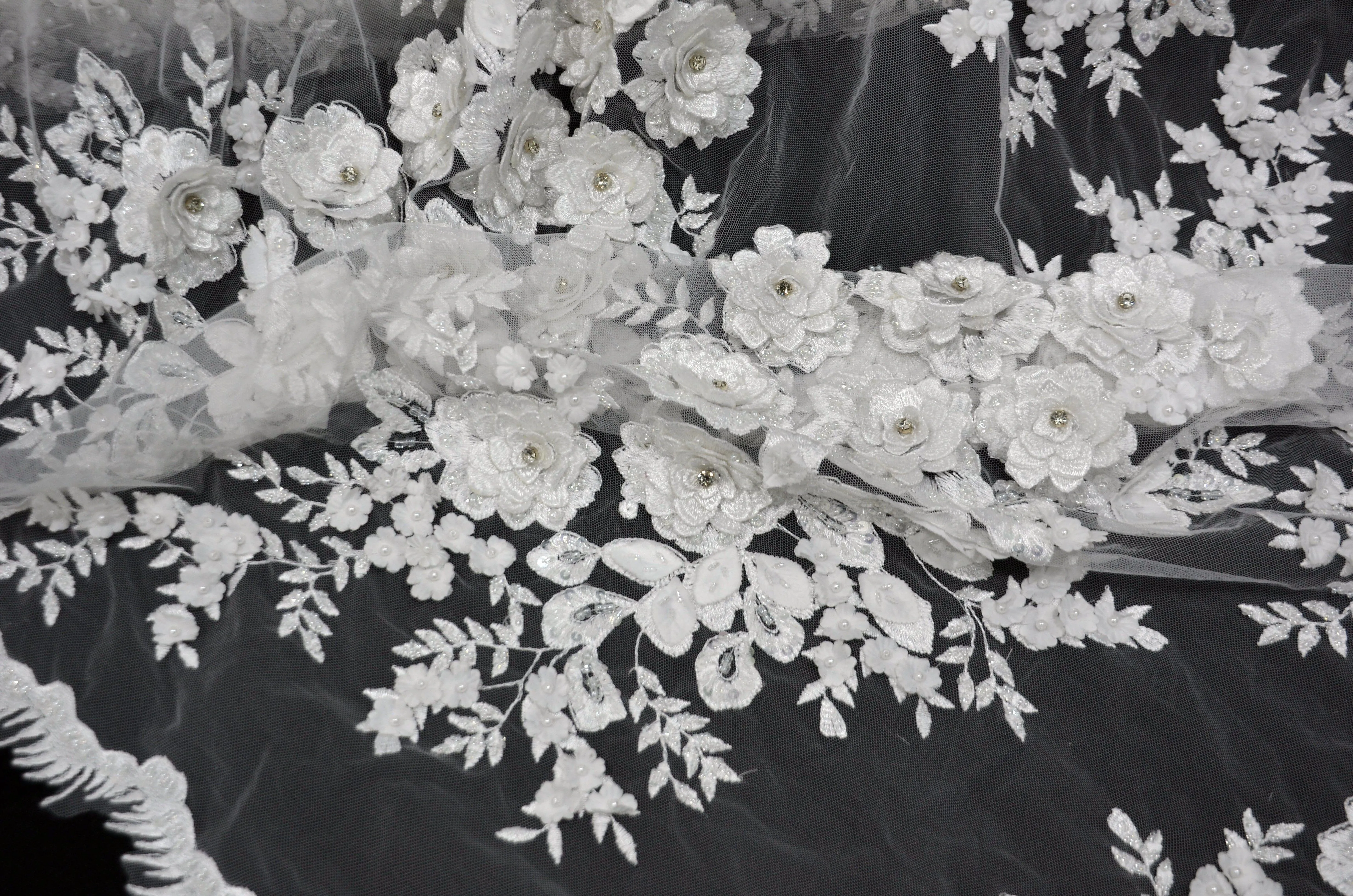 Off White Bridal Lace Fabric | EA2581 | Off White Embroidery Lace Fabric | 50" Wide | Wedding Beaded Lace Fabric |