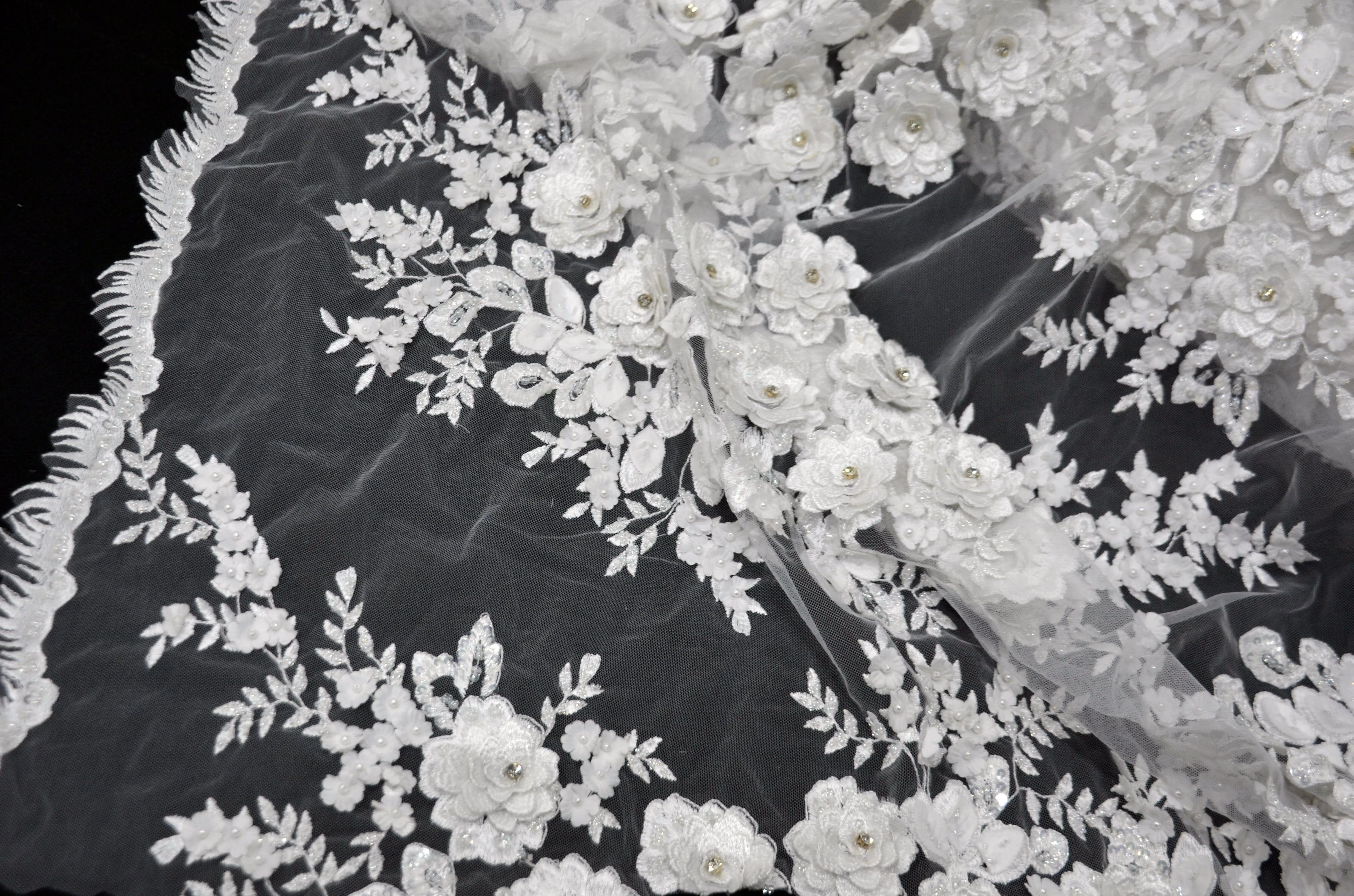 Off White Bridal Lace Fabric | EA2581 | Off White Embroidery Lace Fabric | 50" Wide | Wedding Beaded Lace Fabric |