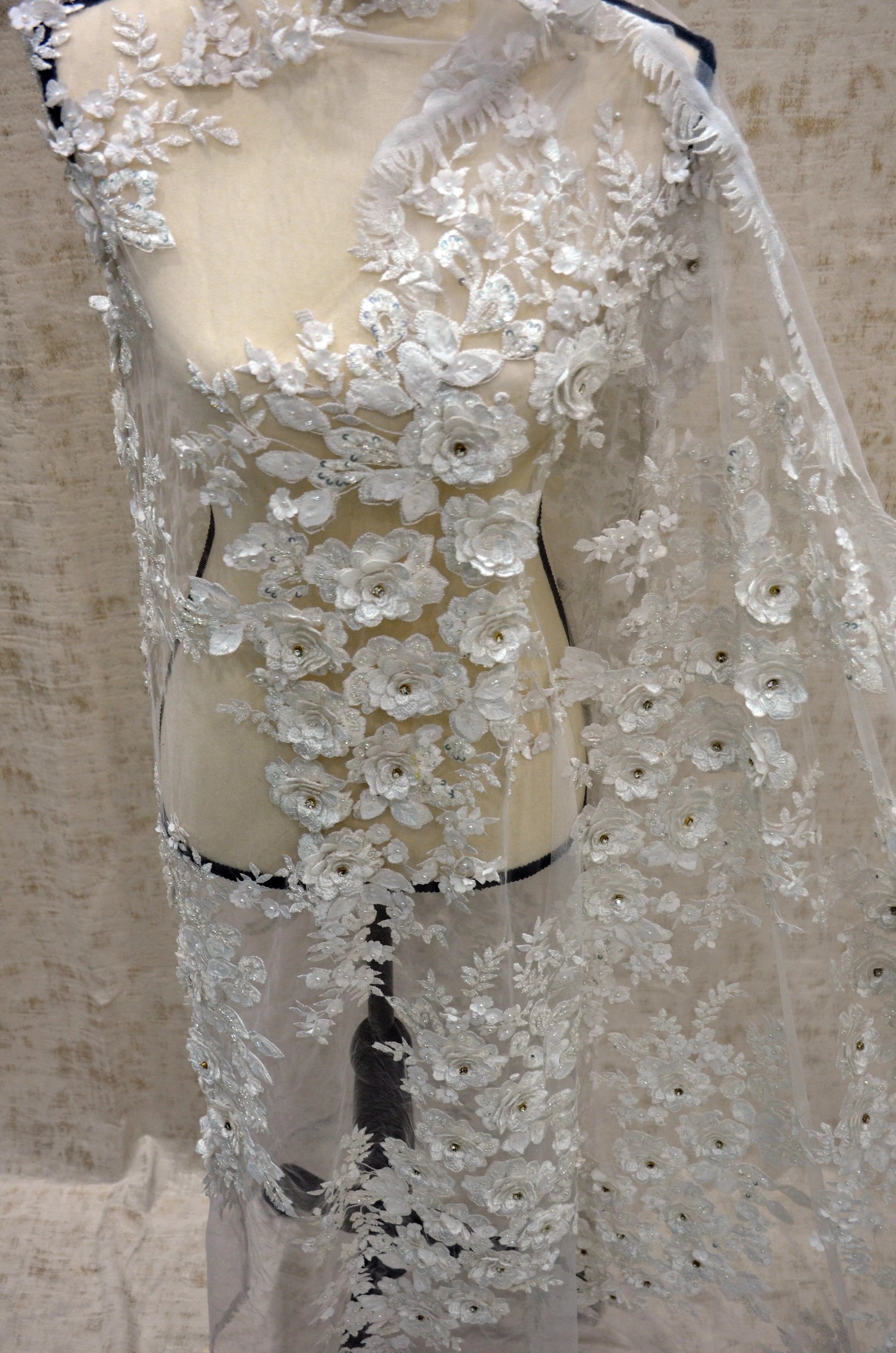 Off White Bridal Lace Fabric | EA2581 | Off White Embroidery Lace Fabric | 50" Wide | Wedding Beaded Lace Fabric |