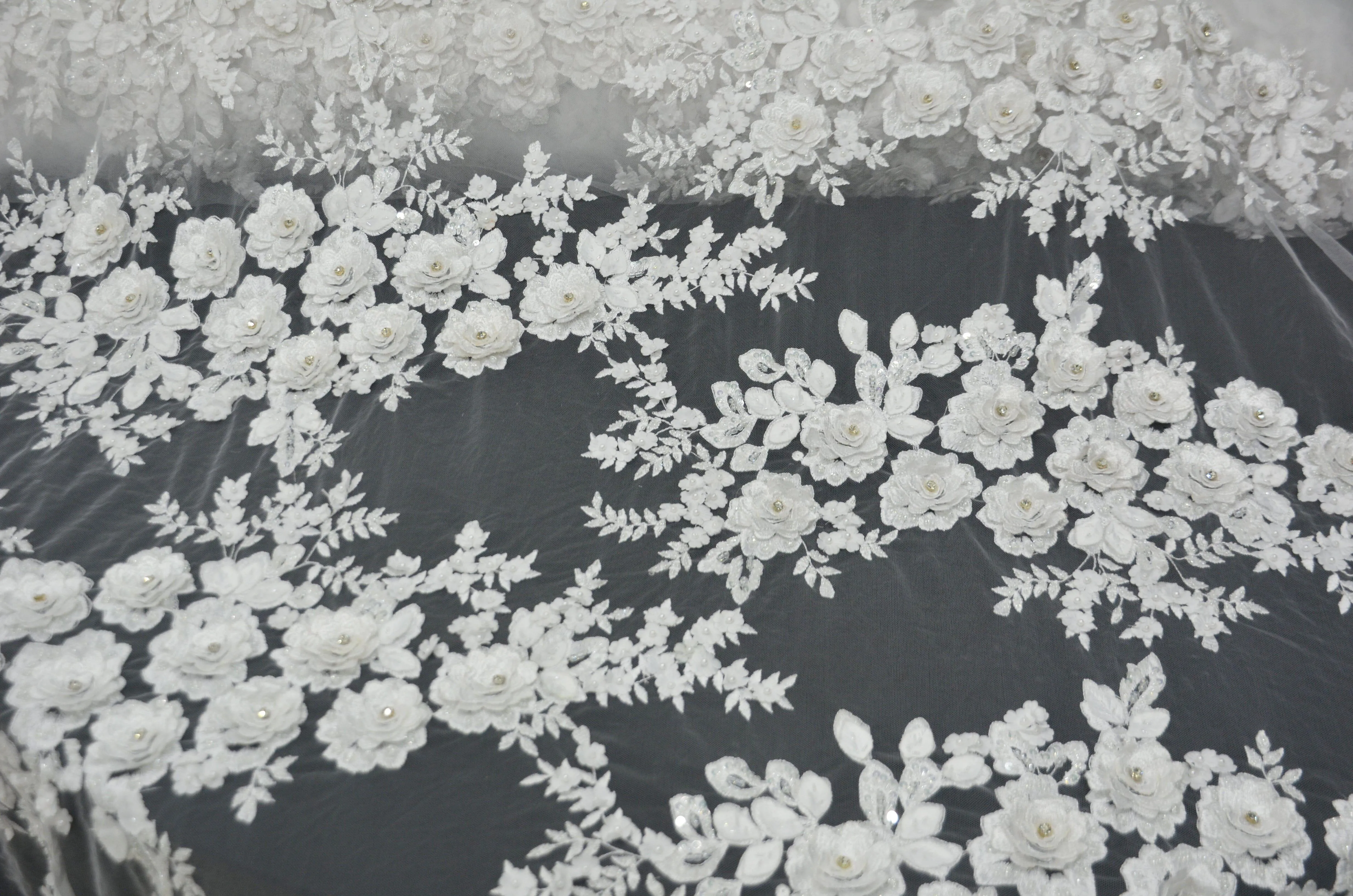 Off White Bridal Lace Fabric | EA2581 | Off White Embroidery Lace Fabric | 50" Wide | Wedding Beaded Lace Fabric |