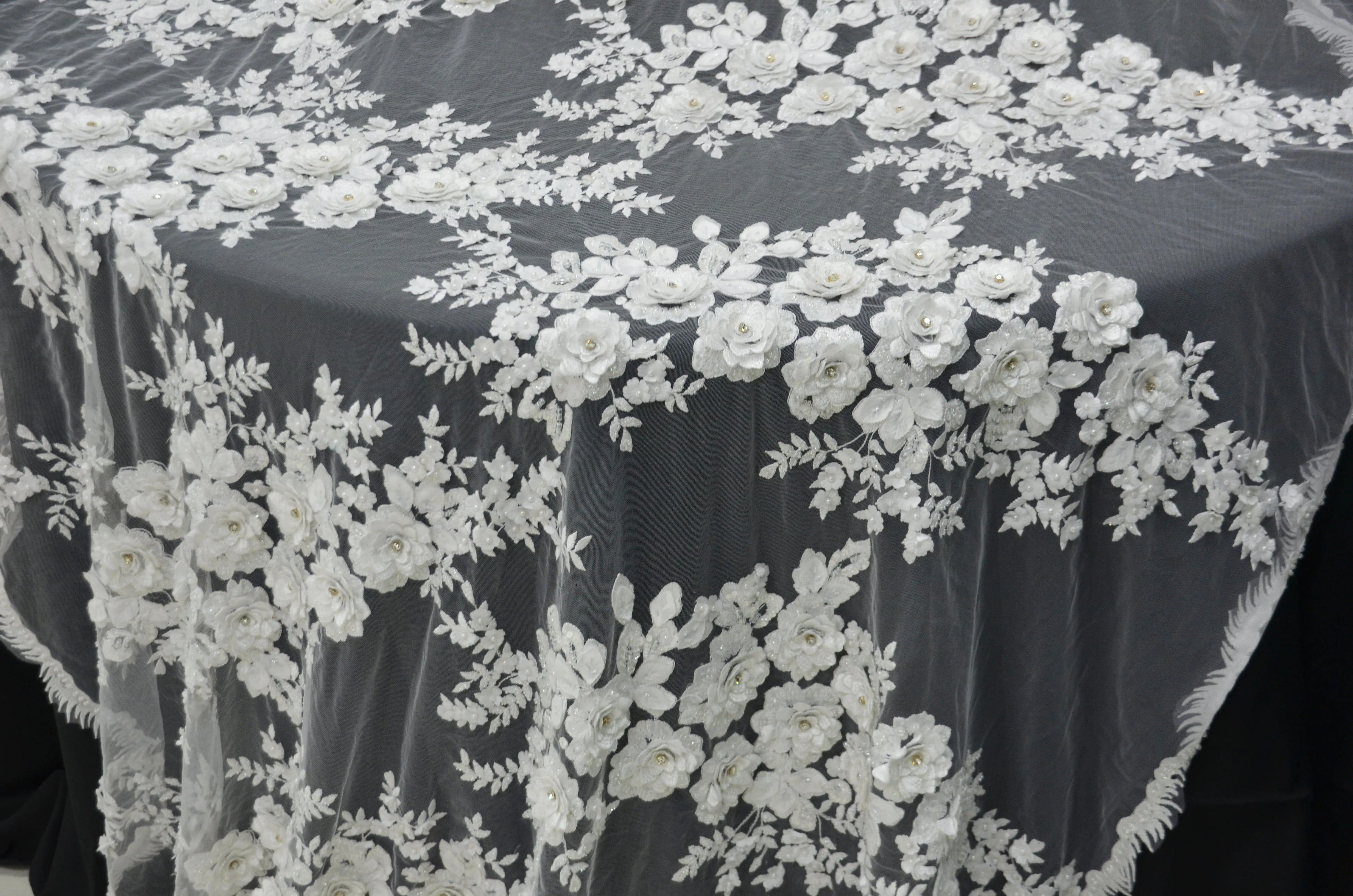 Off White Bridal Lace Fabric | EA2581 | Off White Embroidery Lace Fabric | 50" Wide | Wedding Beaded Lace Fabric |