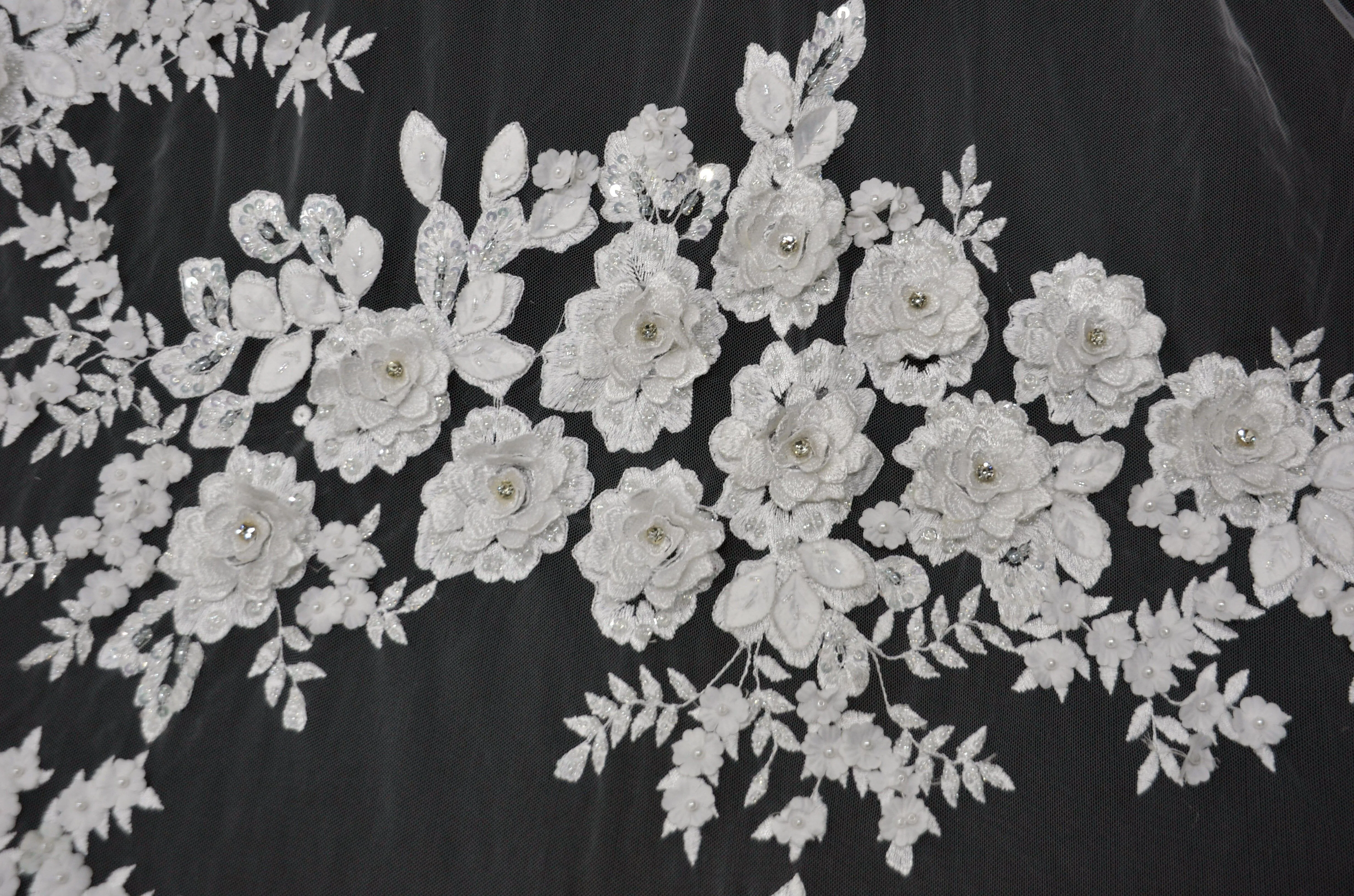 Off White Bridal Lace Fabric | EA2581 | Off White Embroidery Lace Fabric | 50" Wide | Wedding Beaded Lace Fabric |