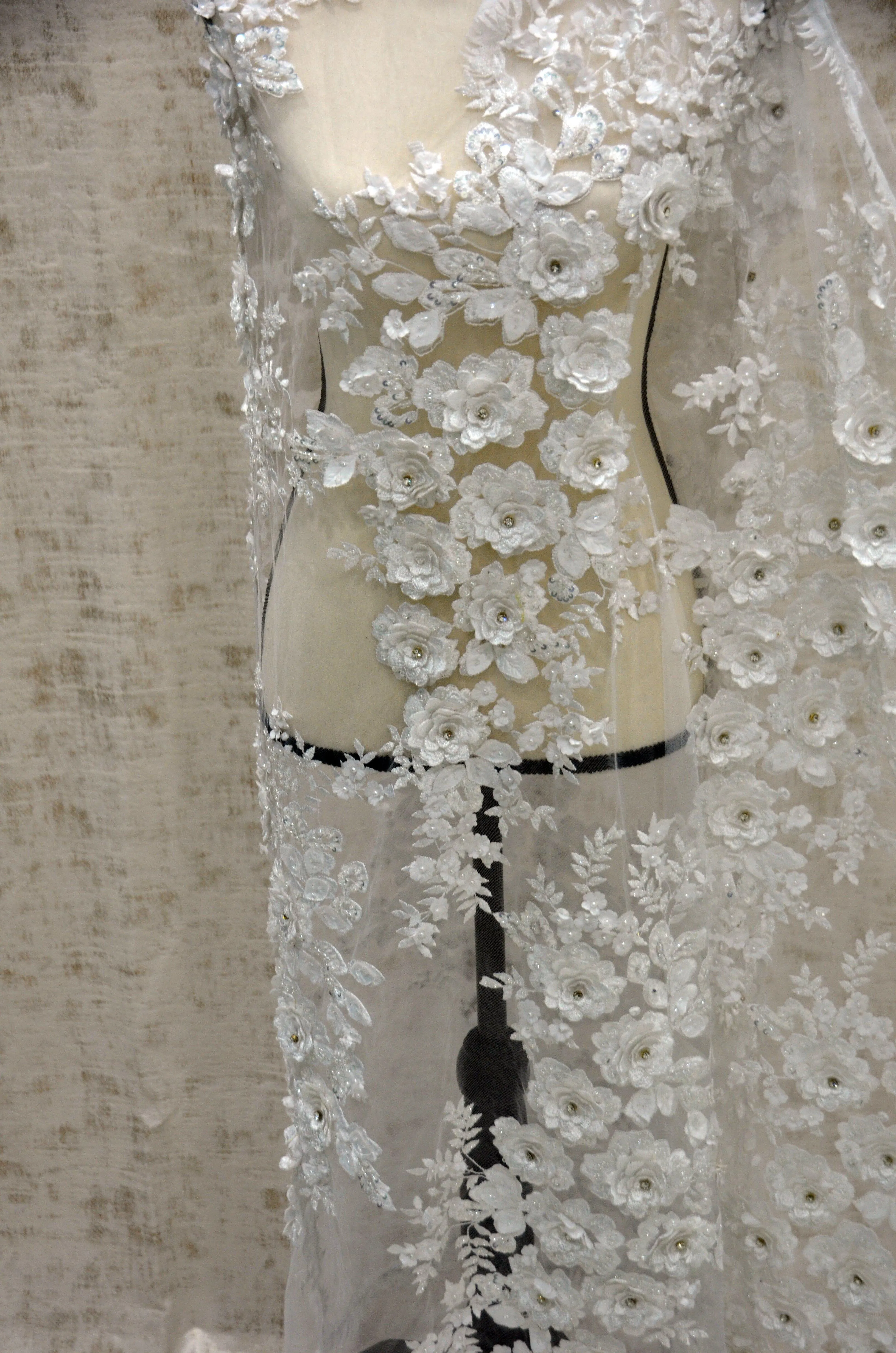 Off White Bridal Lace Fabric | EA2581 | Off White Embroidery Lace Fabric | 50" Wide | Wedding Beaded Lace Fabric |