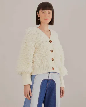 Off-White Textured V-Neck Cardigan