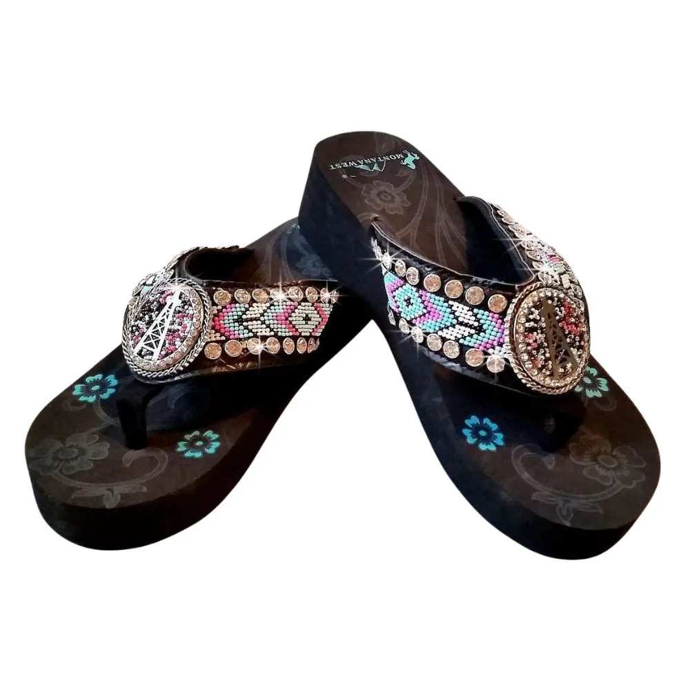 Oil Derrick Aztec Flat Strap Spongy Montana West Flip Flops