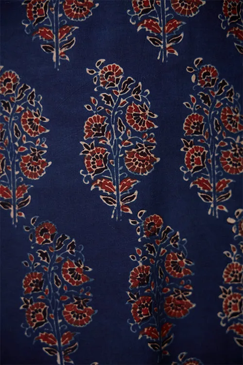 Okhai "Evening Lily" Hand Embroidered and Mirrorwork Handblock Printed Ajrakh Pure Cotton Kurta Pant Set