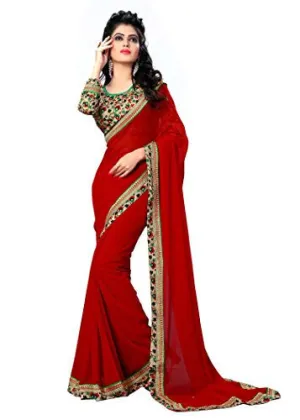 Oomph! Women's Chiffon Saree (anjani_6010_Crimson Red_Free Size)