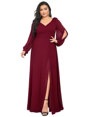 Open Lantern Sleeve A-Line Bridesmaid Dress | Burgundy