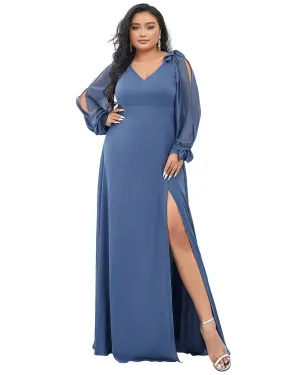 Open Lantern Sleeve A-Line Bridesmaid Dress | Dusty Navy