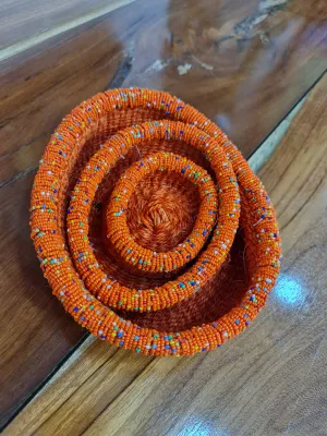 Orange Beaded Rim Basket Set