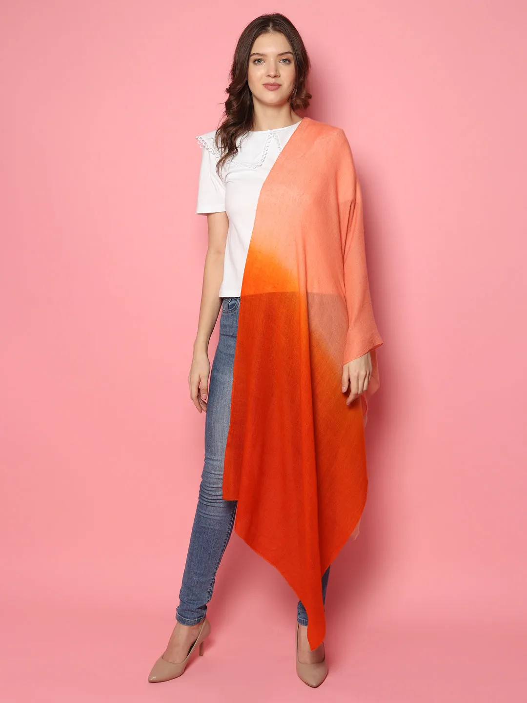 Orange Biege Ombre Pure Pashmina Online Multi shaded Shawl