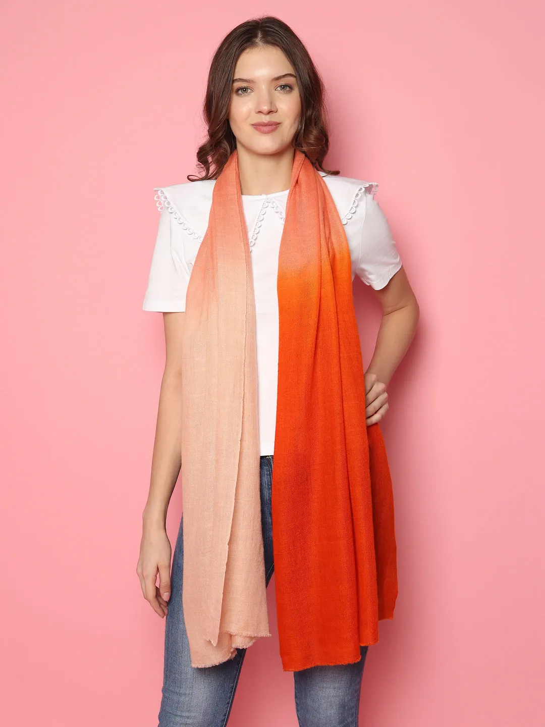 Orange Biege Ombre Pure Pashmina Online Multi shaded Shawl