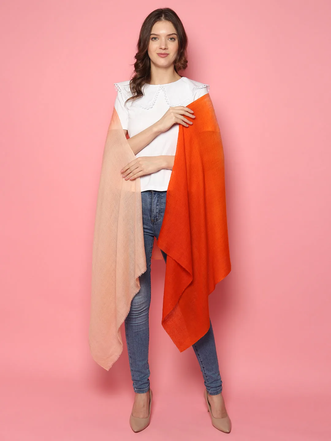 Orange Biege Ombre Pure Pashmina Online Multi shaded Shawl