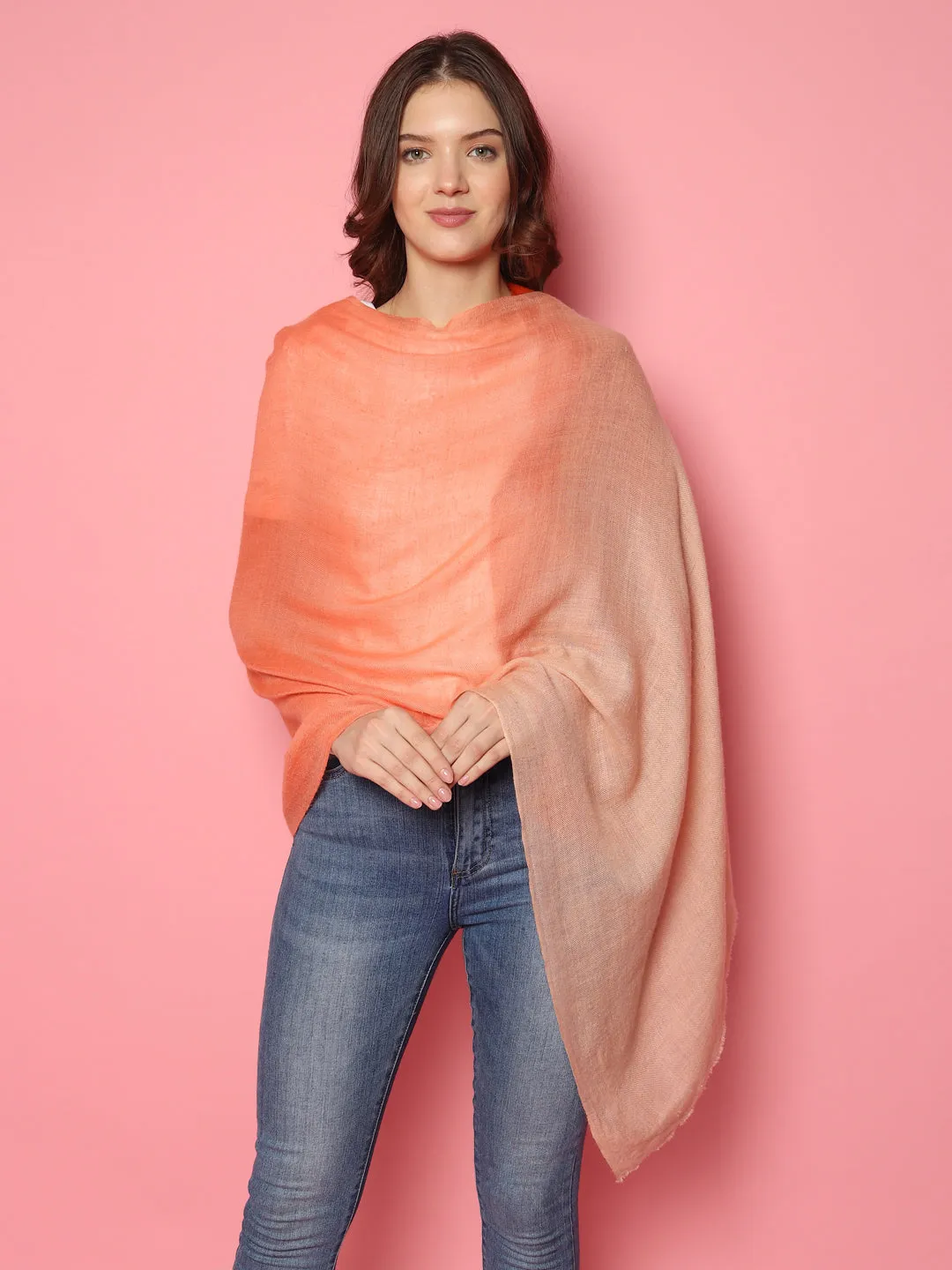 Orange Biege Ombre Pure Pashmina Online Multi shaded Shawl