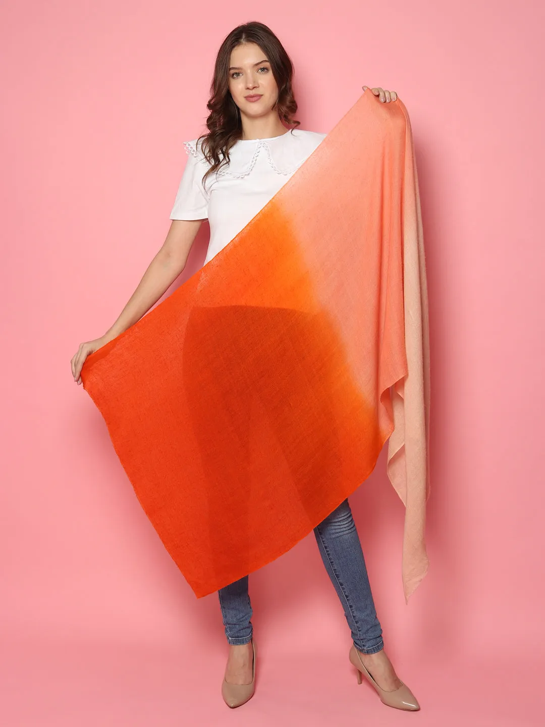 Orange Biege Ombre Pure Pashmina Online Multi shaded Shawl