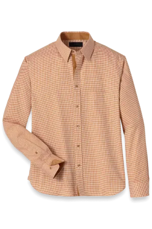 Orange Cotton Houndstooth Casual Shirt