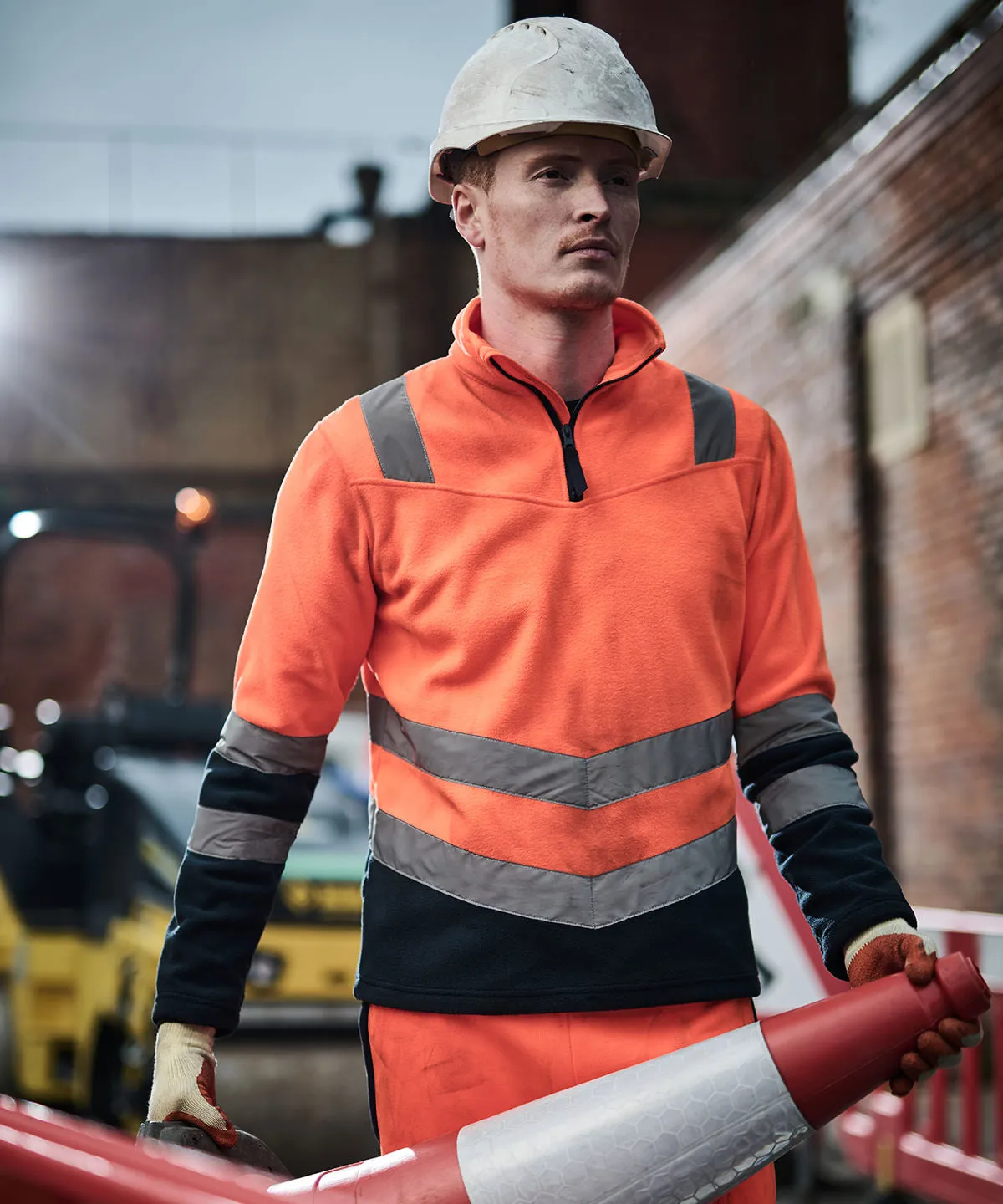 Orange - Pro hi-vis half zip fleece top