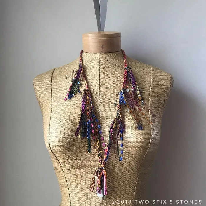 Orange Toned Fiber Necklace w/Stones (FSB02)