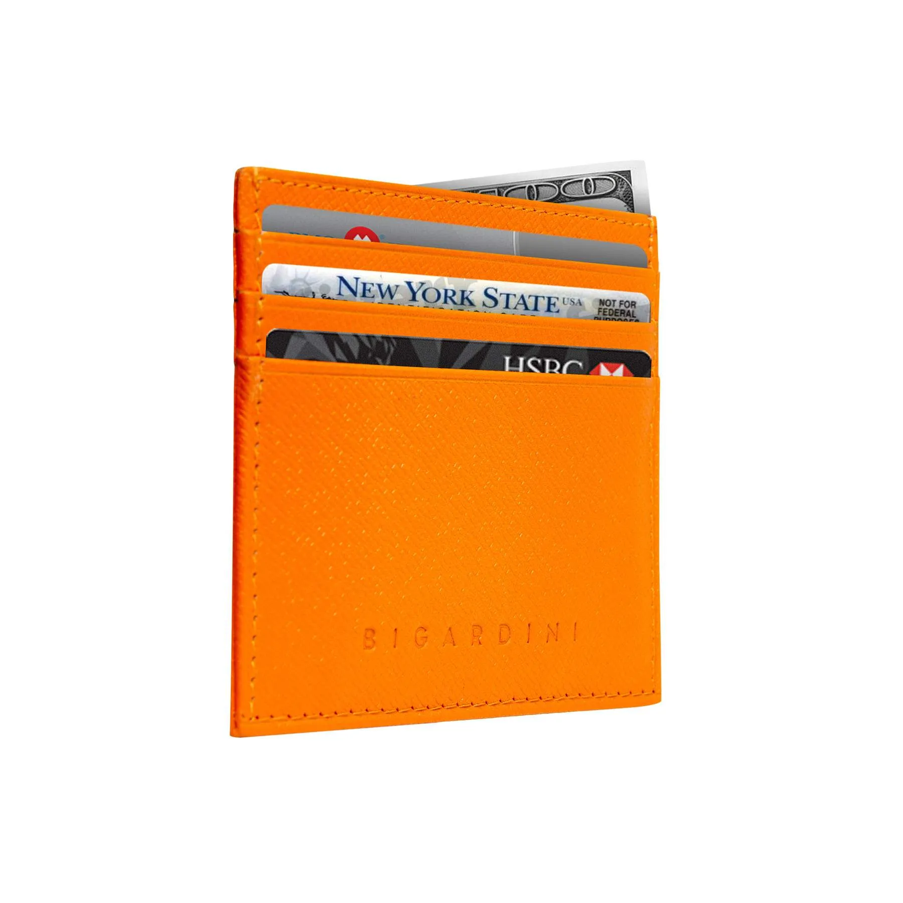 Orange Unisex Saffiano Leather Slim Card Wallet