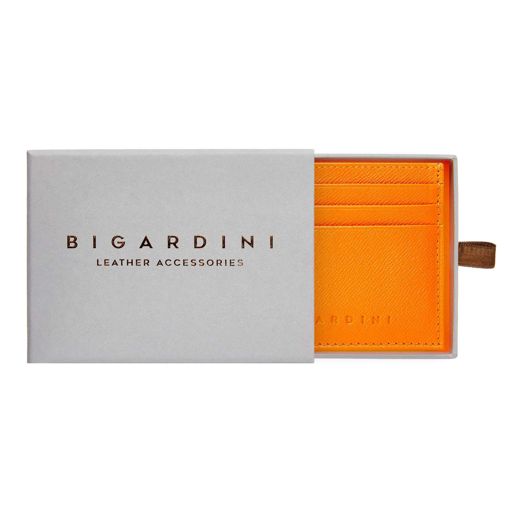 Orange Unisex Saffiano Leather Slim Card Wallet