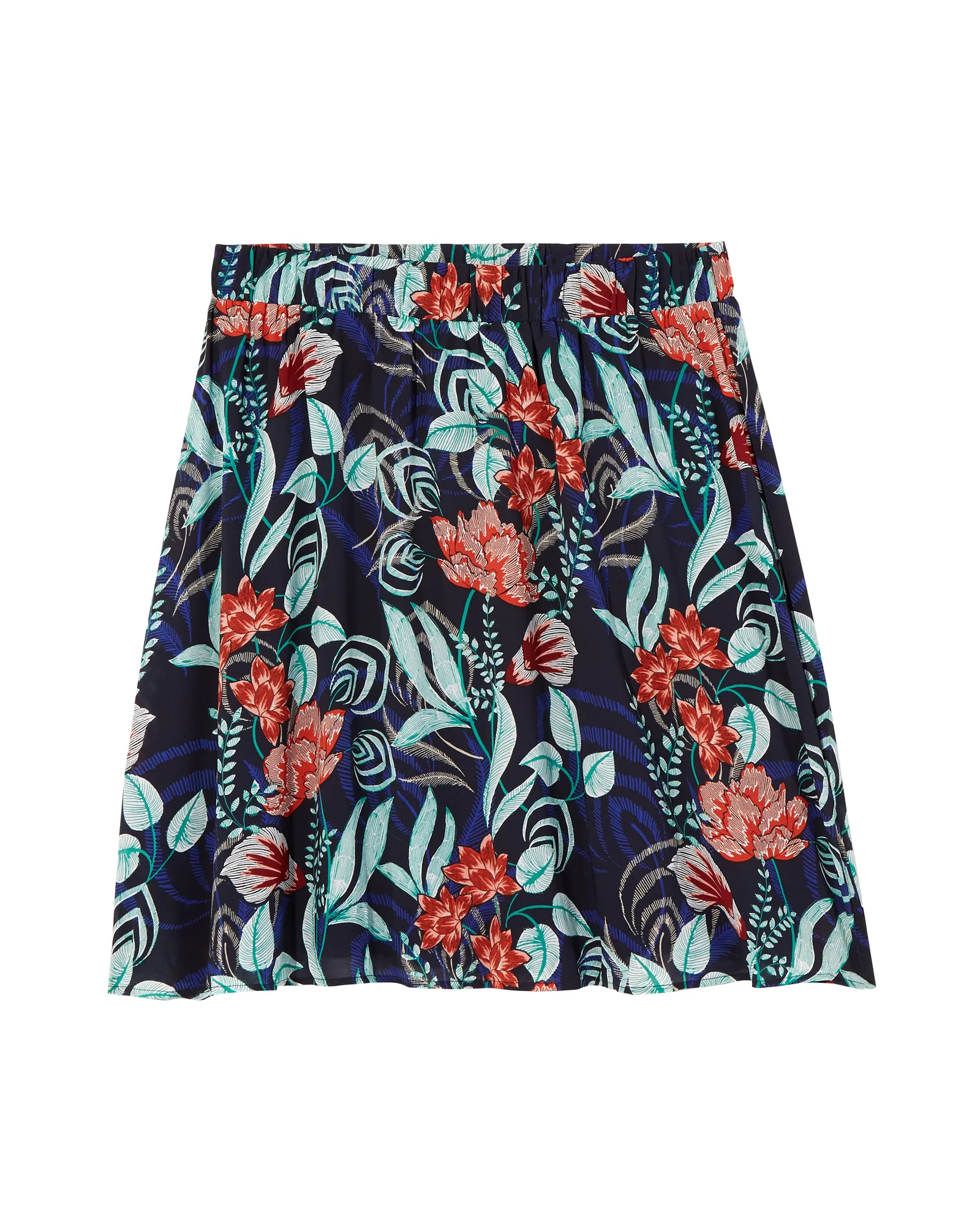 Orchid Elastic Waist A-Line Skirt | Navy / Orange