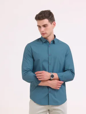 Orchida Plain Full Sleeve Poplin Shirt Teal Blue