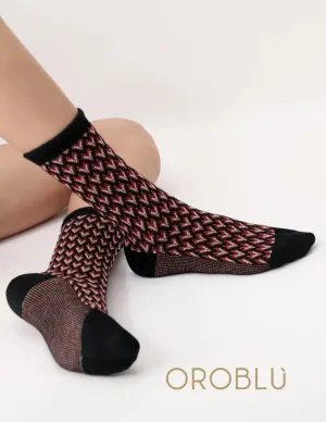 Oroblu Jacquard Deco Cotton Socks Black/Purple VOBC67521