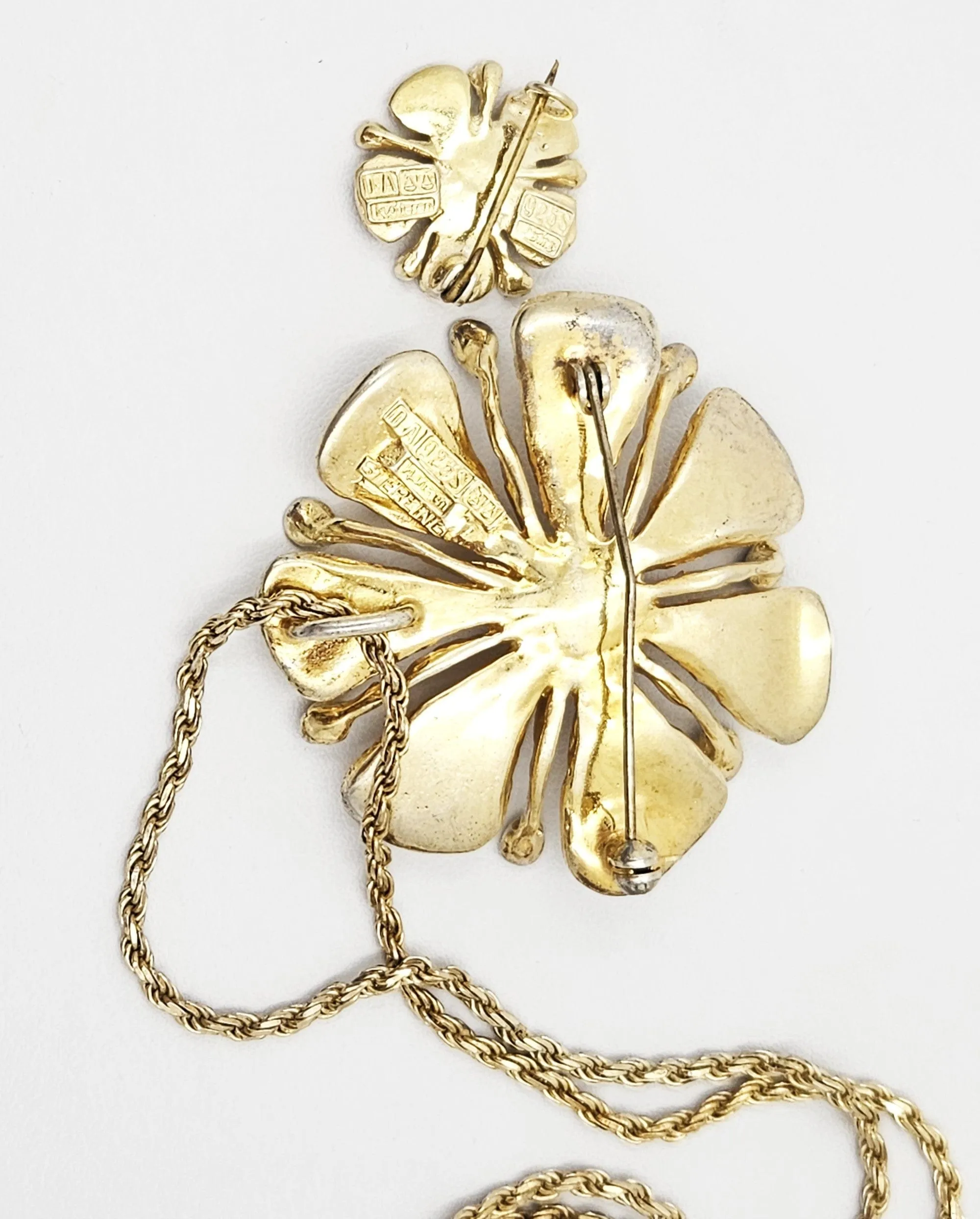 Otteren David Andersen Sterling Enamel HUGE Flower Necklace & Pin SET 1960s