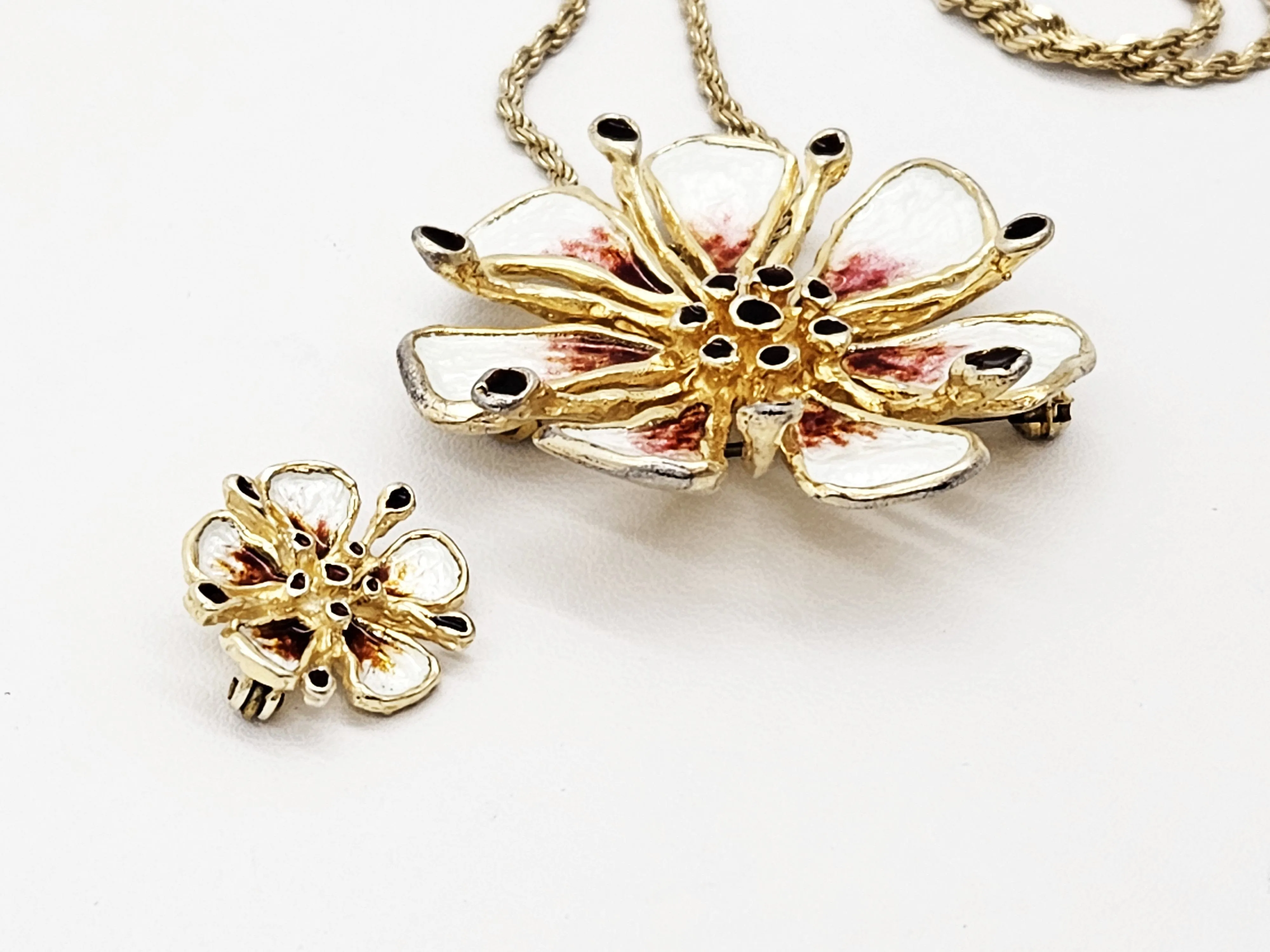 Otteren David Andersen Sterling Enamel HUGE Flower Necklace & Pin SET 1960s