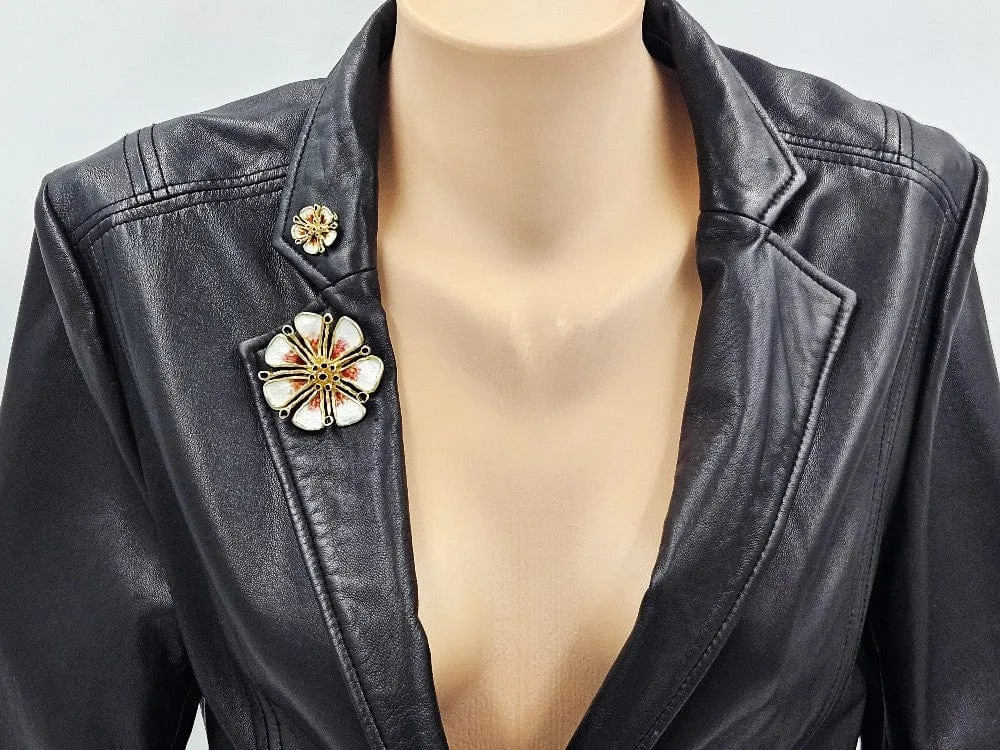 Otteren David Andersen Sterling Enamel HUGE Flower Necklace & Pin SET 1960s