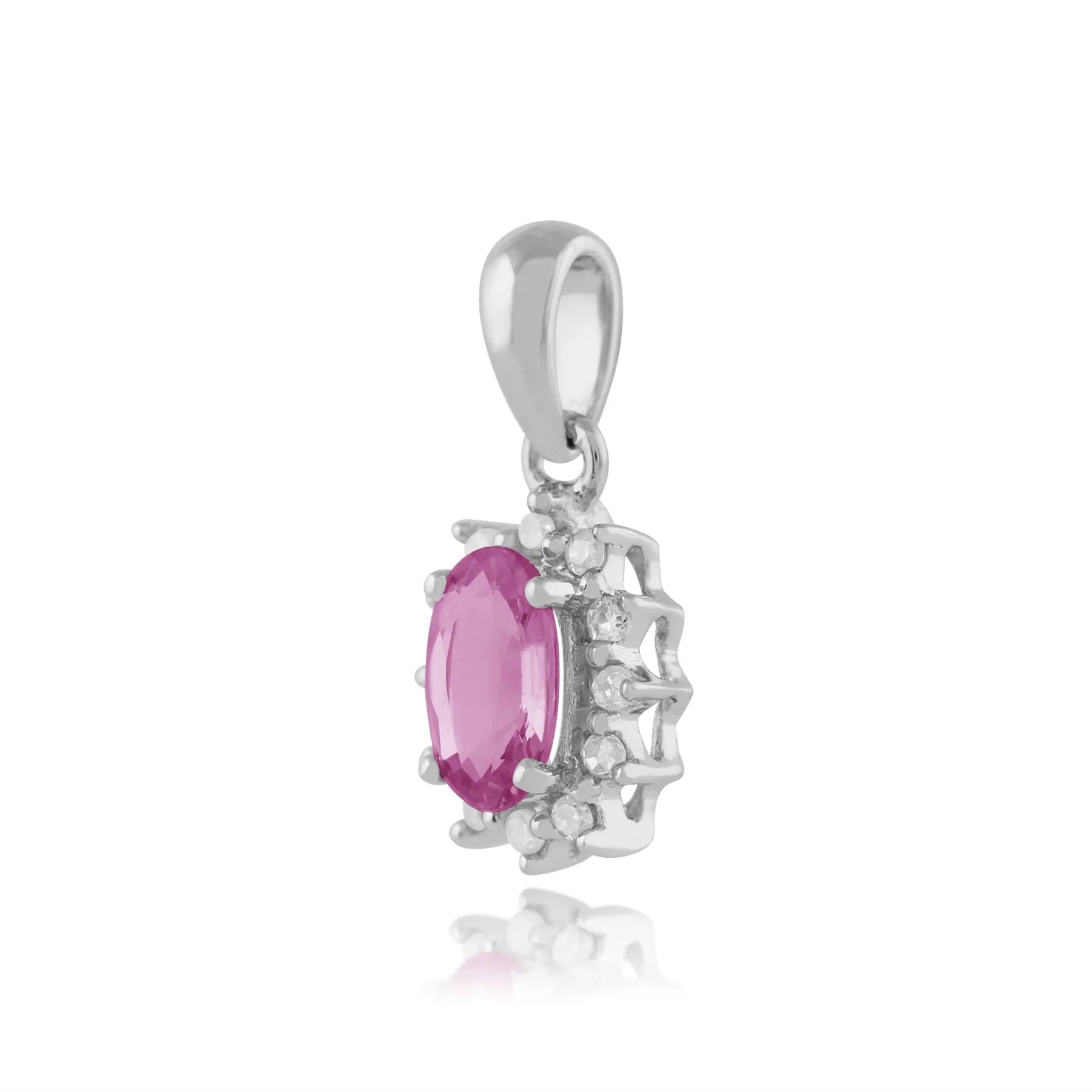Ovale Rosa Saphir & Diamant Halskette in 9ct Weiß Gold