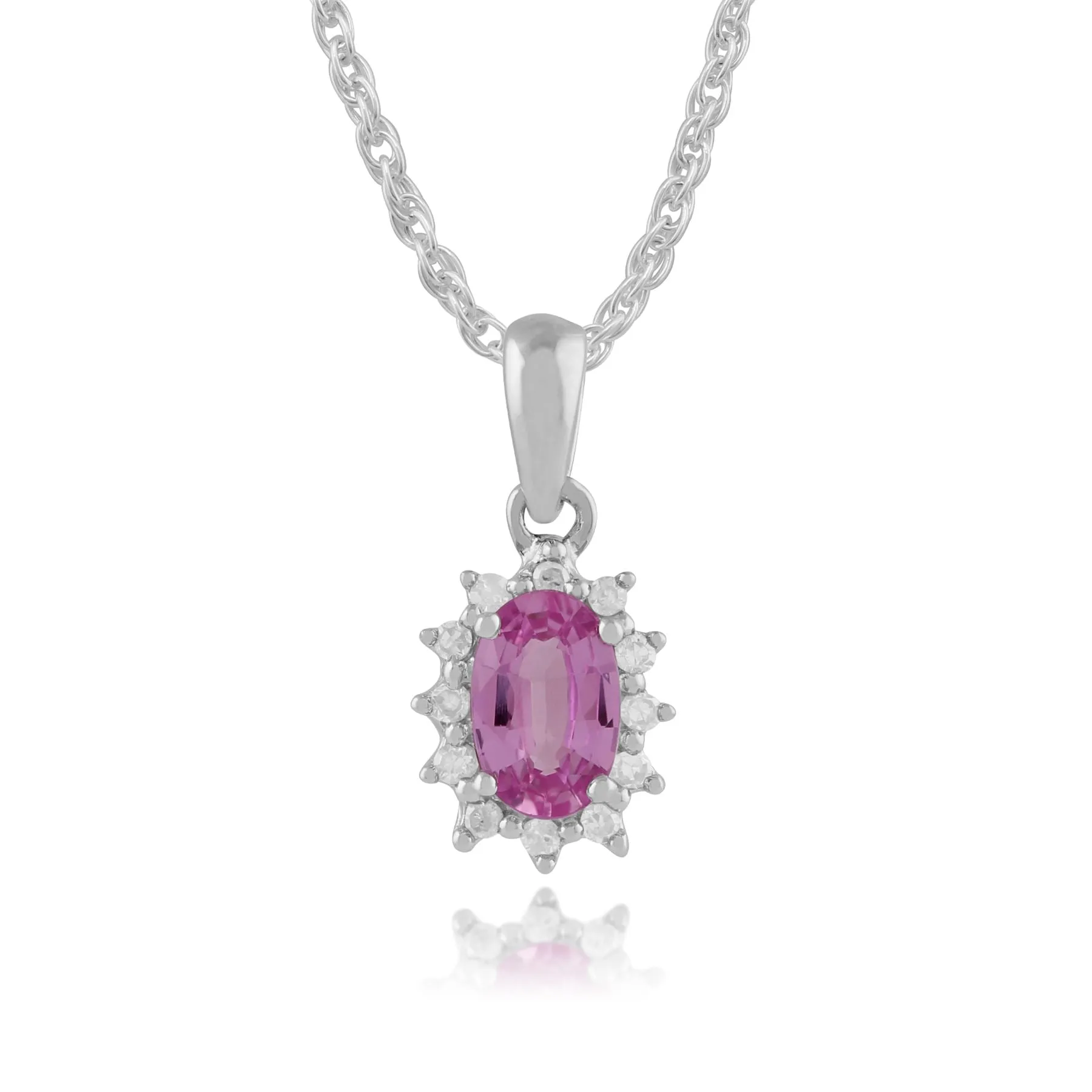 Ovale Rosa Saphir & Diamant Halskette in 9ct Weiß Gold