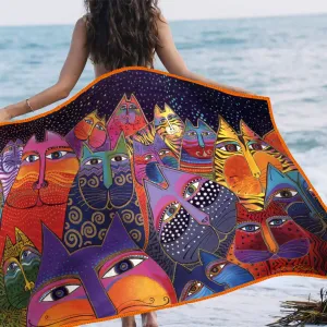 Oversized Beach Towel 40x63" - Microfiber, Quick-Dry, Laurel Burch Fantasticats