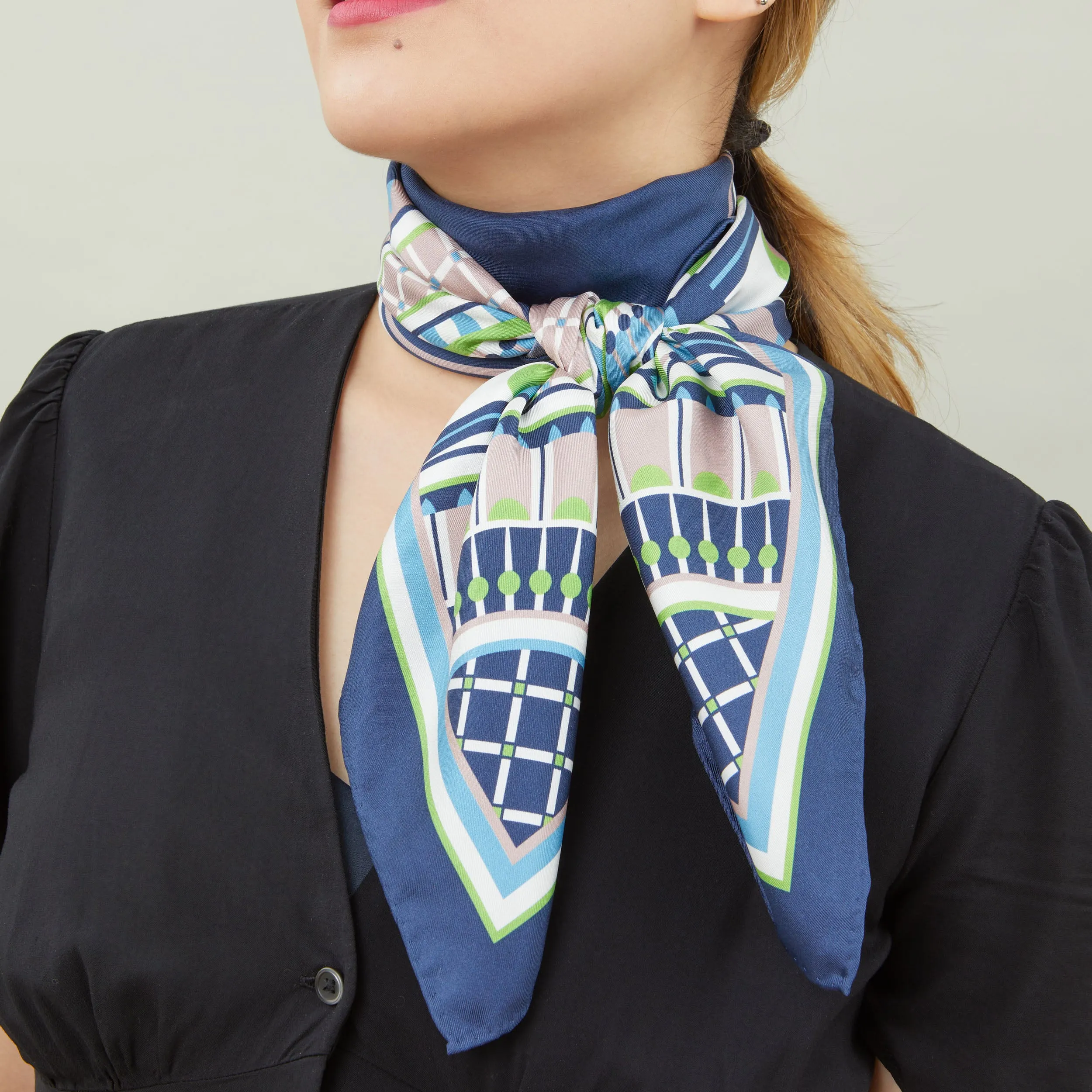 OXO 90cm Square Scarf - Navy / Lime