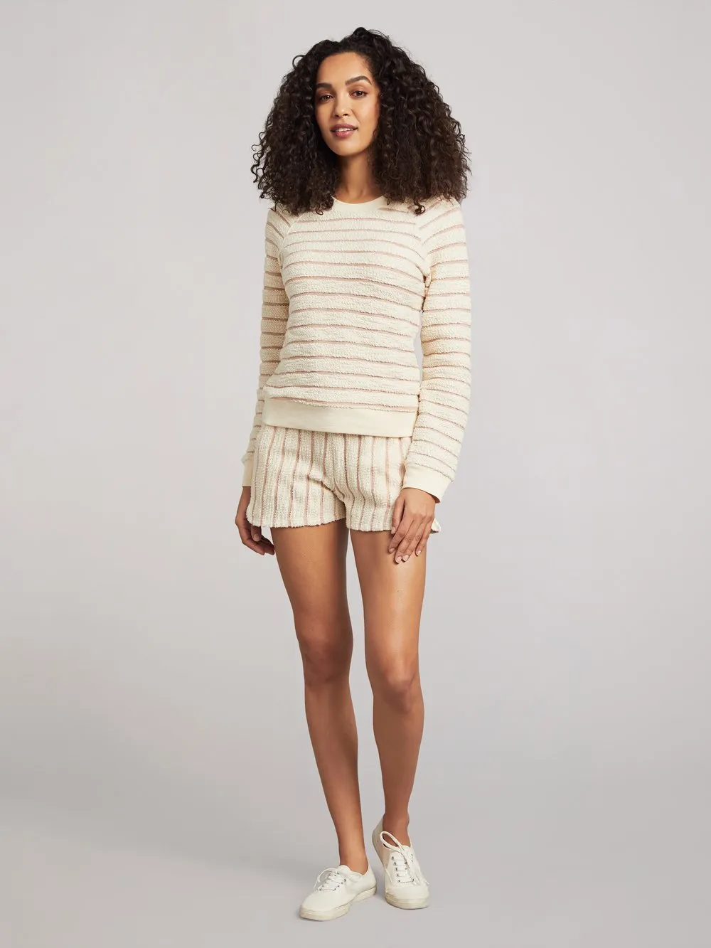 Pacifica Terry Crew in Peach Cream Stripe