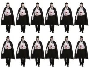 Pack of 12 Black Dracula Long Capes with Collar - Halloween Unisex Scary Vampire Fancy Dress Costume Accessories