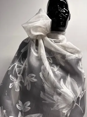 Painterly Floral on Silk Ivory Organza