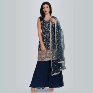 Palazzo dress with Jari floral Embroidery - Green