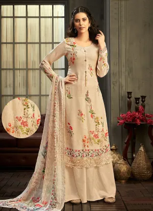 Pale Yellow Multi Embroidered Palazzo Suit