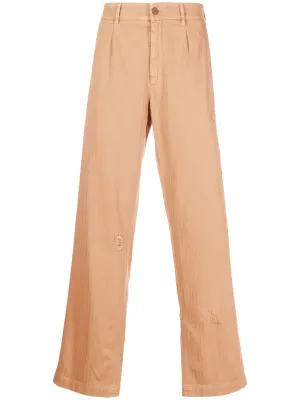 PALM ANGELS RIPPED-DETAIL STRAIGHT LEG TROUSERS 611 BEI BLK