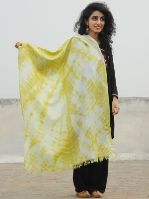 Parrot Green Ivory Cashmere Semi Pashmina Woolen Tie & Dye Stole - S6317191