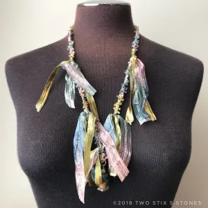 Pastel Tweed Fiber Necklace w/Stones (FCN028)