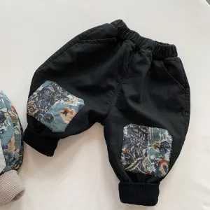 Patched Print Fleece Harem Pants