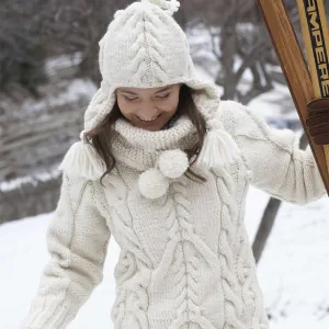 Patons Knit Big Aran Sweater And Earflap Hat