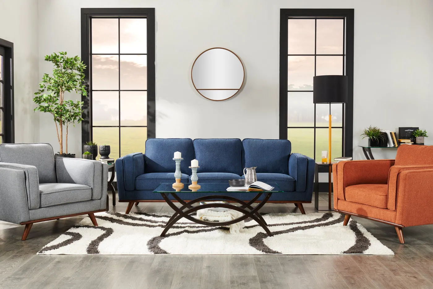 Patrice Linen-Look Sofa - Blue