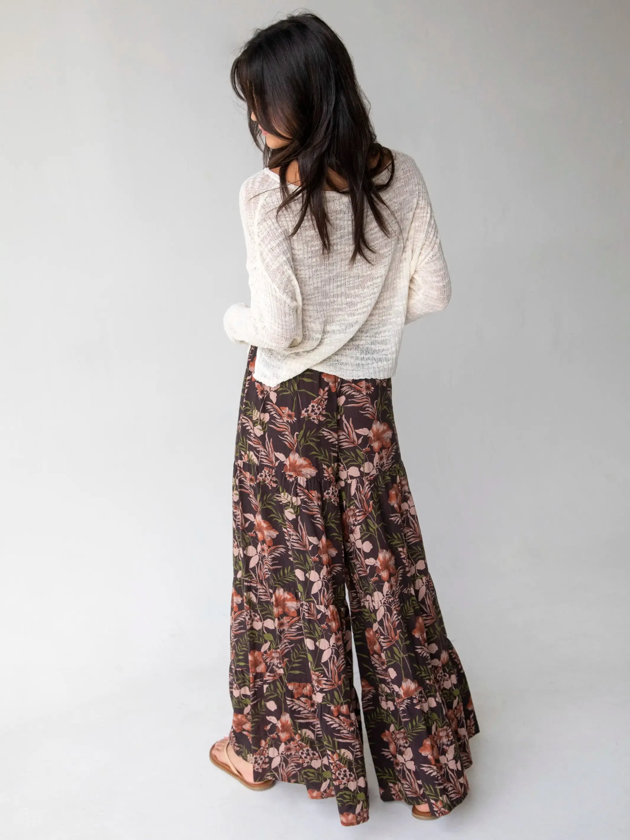 Patti Palazzo Pant - Brown Orange Hibiscus