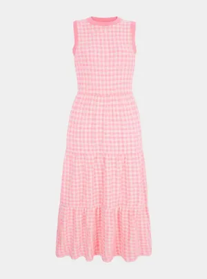 Paula Gingham Cotton Knitted Maxi Dress - Light Pink