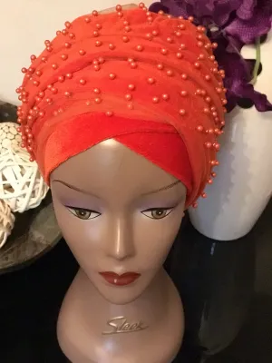Pearl Beaded Velvet Turban Head Wrap - Extra Large