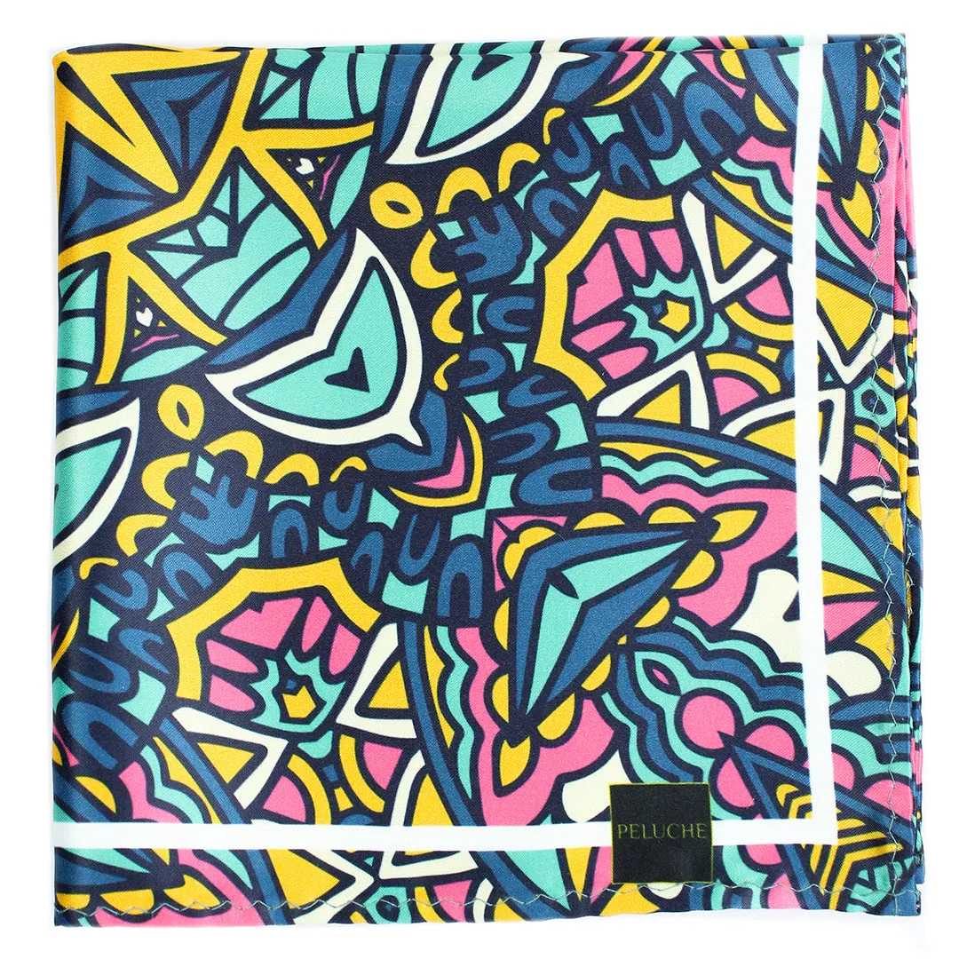 Peluche Zen Harmony Multicolor Pocket Square for Men (14X14 inches)